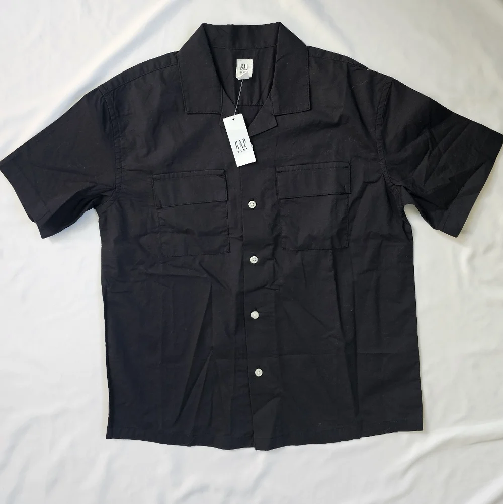 Gap Boys' Black Short Sleeve Button-Down Shirt-100% Cotton- Med (8)- NWT